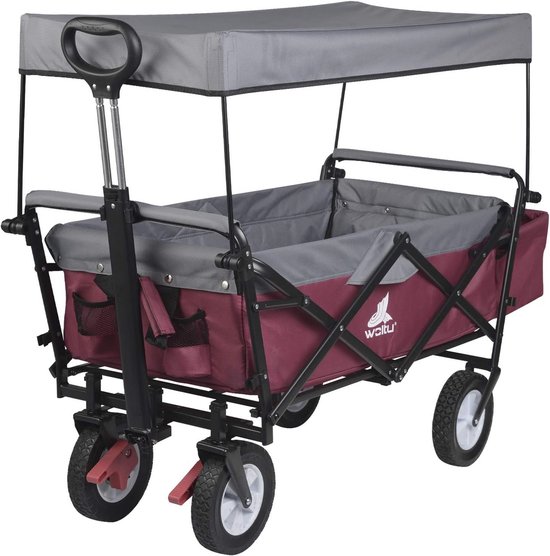 Opvouwbare Bolderkar met Dak - Handwagen voor Tuin, Strand en Kamperen - Tot 80 kg Belastbaar - Fuchsia van Merkloos