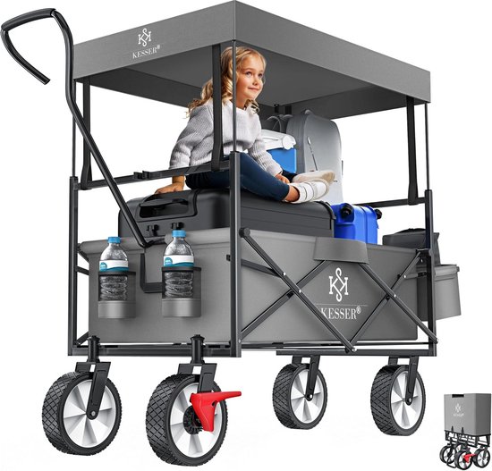 Opvouwbare Bolderkar met Dak - Transportwagen 100 kg Draagvermogen en Massieve Banden