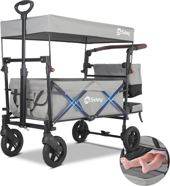 Opvouwbare Bolderkar met Dak voor 2 Kinderen - 150 kg Capaciteit van Merkloos