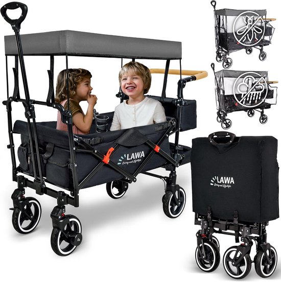Opvouwbare Bolderkar met Dak voor Kinderen - Strandkar met Regenkap, Bekerhouder & Schokdemper, Draagvermogen 80kg, Voor Kinderen van 1 tot 8 Jaar van Merkloos