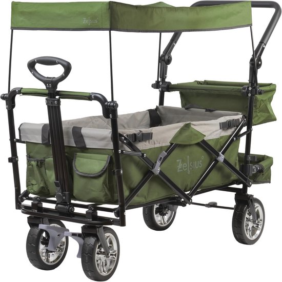 Opvouwbare Bolderkar met Dak voor Transport en Tuin, Groen/Grijs van Merkloos