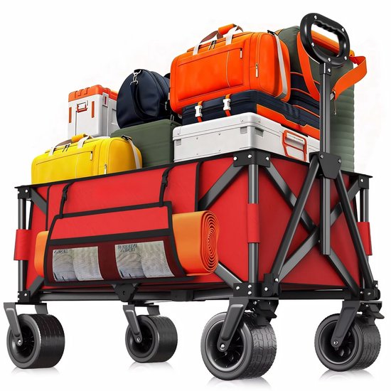 Opvouwbare Bolderkar - Met Grote Wielen en Verstelbare Handgreep - voor camping en tuin - Rood 600D Oxford Stof - Blauw