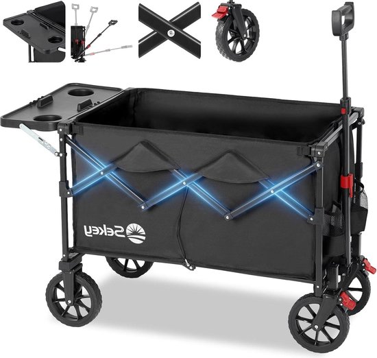 Opvouwbare bolderkar met opklapbaar tafelblad - 150L 150KG - strandkar met remmen - SE3012 Zwart Bolderkar van Opvouwbare Bolderkar