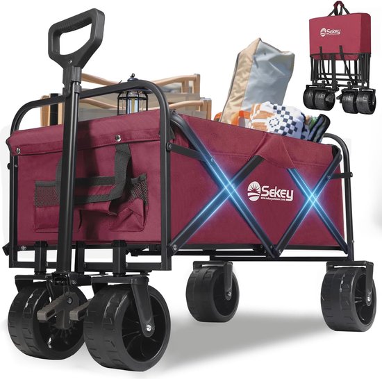 Opvouwbare Bolderkar met Rem en Brede Wielen - Outdoor Handwagen tot 120 kg Draagkracht van Green Lawn.