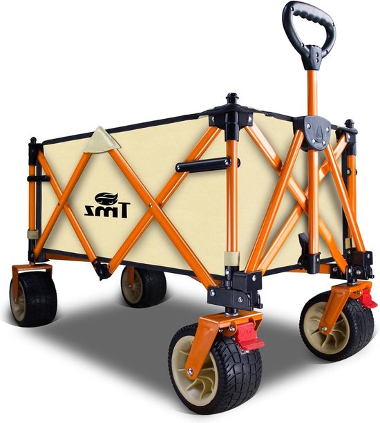 Opvouwbare bolderkar met remmen - handwagen transportwagen met afneembaar dak - tot 120 kg draagkracht (beige) Grote handwagen van Opvouwbare Bolderkar