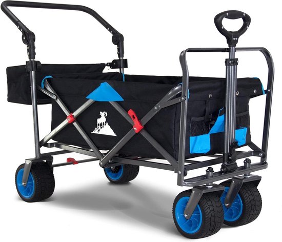Opvouwbare bolderkar met remmen - verstelbare handgreep - 120 kg draagkracht - zwart/blauw Bolderkar van Opvouwbare Bolderkar