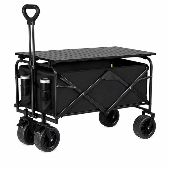 Opvouwbare Bolderkar met Tafelblad – 150L – 250KG Draagkracht – Camping & Strandwagen – Zwart van Merkloos
