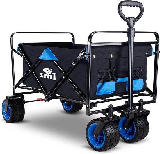 Opvouwbare bolderkar met voetrem en brede autobanden - 90 liter - handwagen met voorwielbesturing - tot 120 kg belasting Grote handwagen van Merkloos