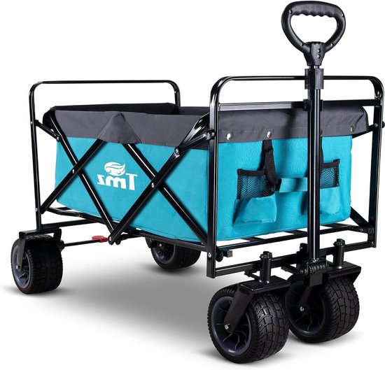 Opvouwbare bolderkar met voetrem - inklapbare tuinwagen - handwagen trolley - 120 kg capaciteit - turquoise Grote handwagen van Opvouwbare Bolderkar