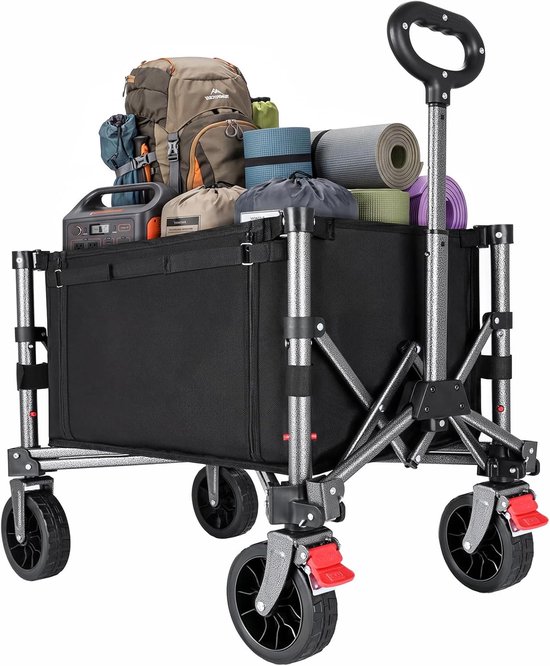 Opvouwbare Bolderkar met Wielen 70L - Inklapbare Transportwagen tot 50 kg voor Strand, Camping, Tuin en Boodschappen - Antraciet