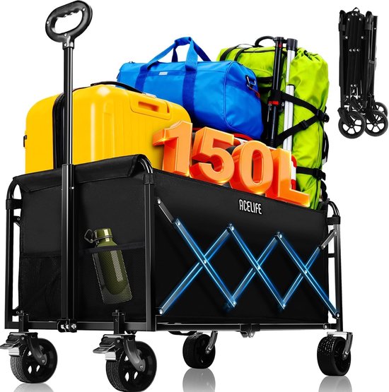 Opvouwbare Bolderkar - Multicolor - 94 x 43 x 42 cm - Handwagen met Verstelbare Handgreep en Offroad-wielen - Voor Camping en Outdoor