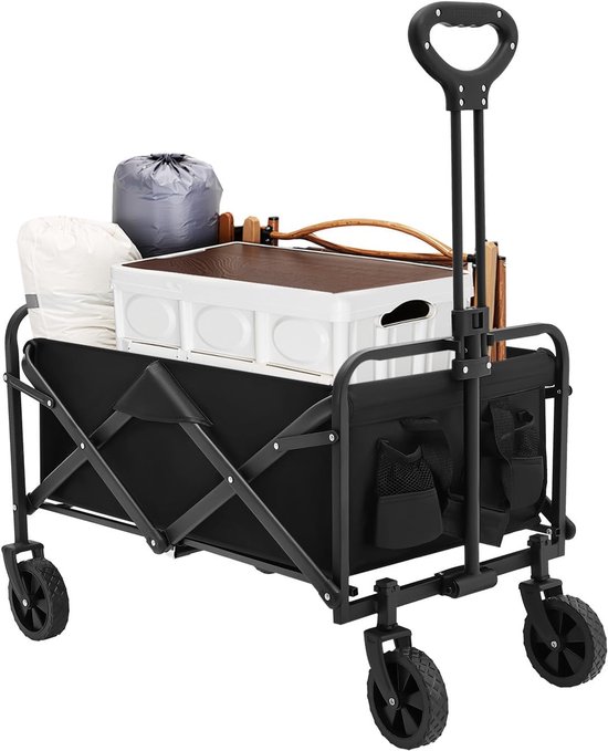 Opvouwbare bolderkar - Multifunctionele wagen - Buitenshuis transport - Verstelbare handgreep - 51x13x68 cm - Zwart