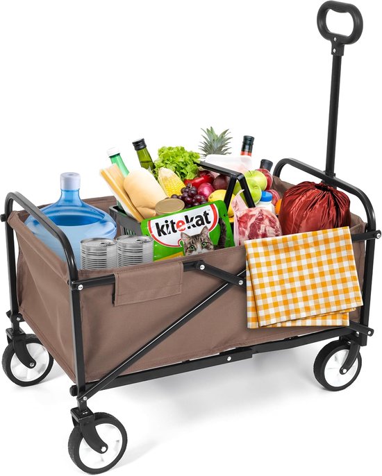 Opvouwbare Bolderkar - Stevige Transportkar - Strand Camping Tuin - Sterk Stalen Frame - Draagvermogen 80 kg - Bruin