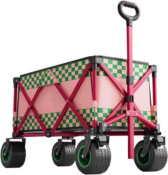 Opvouwbare Bolderkar - Strandkar Winkelkar - Buitenactiviteiten Vervoer - All-Terrain Wielen - 89x50x56-90 cm - Roze