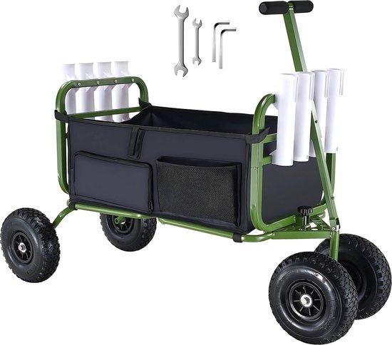 Opvouwbare bolderkar - Strandwagen - 150KG Capaciteit met Ballonbanden - Waterdicht - Kinderenvervoer - Duwtang van Merkloos