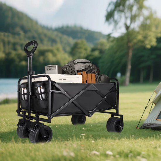 Opvouwbare Bolderkar / strandwagen – 300KG Draagkracht – 150L Inhoud – All-Terrain Wielen – Verstelbare Handgreep – Camping, Strand & Boodschappen van Merkloos