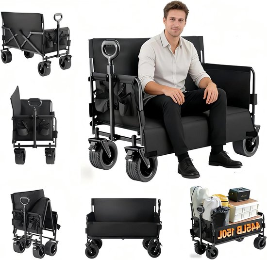 Opvouwbare Bolderkar - Strandwagen Buggy - Outdoor Transport - Ombouwbaar tot Bank - 150 Liter Capaciteit - Zwart van Opvouwbare Bolderkar