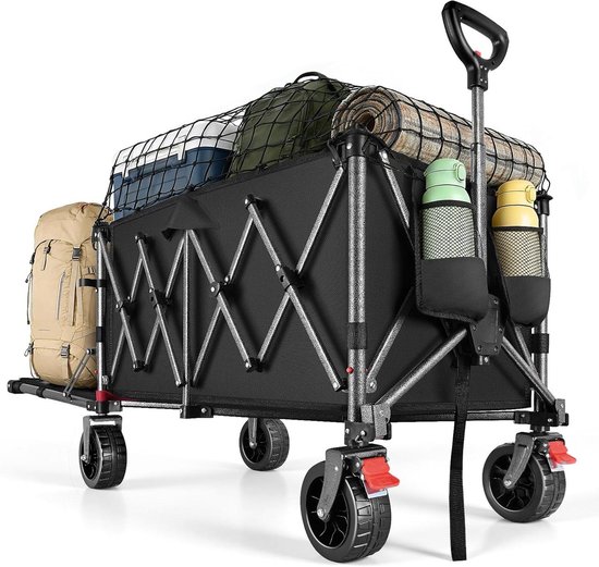 Opvouwbare Bolderkar - Strandwagen Tuinwagen - Outdoor Transport - 4-Weg Vouwsysteem - 160 Liter - Zwart
