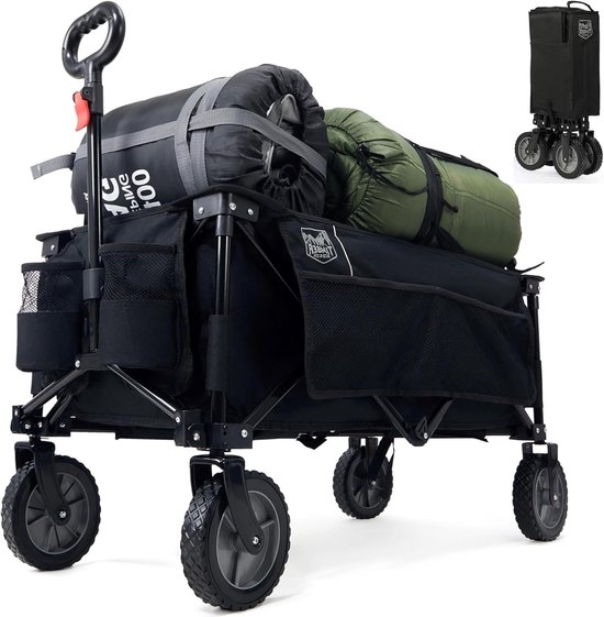 Opvouwbare Bolderkar - Strandwagen Tuinwagen - Outdoor Transport - Verstelbare Handgreep - 100 kg Belastbaar - Zwart