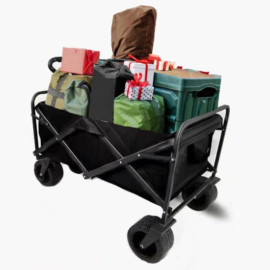 Opvouwbare Bolderkar - Strandwagen Tuinwagen - Outdoor Transport - Verstelbare Handgreep - 150 kg Belastbaarheid - Zwart