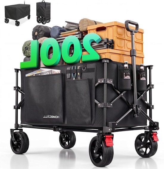 Opvouwbare Bolderkar - Strandwagen Tuinwagen - Vervoer Boodschappen Kamperen - 200 Liter Volume 200kg Belasting van Opvouwbare Bolderkar