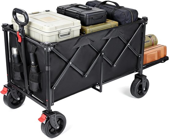 Opvouwbare Bolderkar - Strandwagen Tuinwagen - Vervoer Zware Lasten - 4-Weg Vouwsysteem - 120 kg Capaciteit - Zwart
