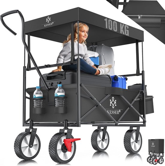 Opvouwbare Bolderkar tot 100 kg - Ideaal voor Strand en Uitstapjes - Inclusief Massieve Banden, Voorwielrem en Tas van MaxxGarden
