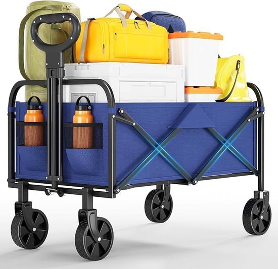 Opvouwbare Bolderkar - Tot 172 kg Draagkracht - Strandkar met 360° Draaibare Brede Wielen - Voor Camping, Tuin, Festival & Strand - Blauw van Merkloos