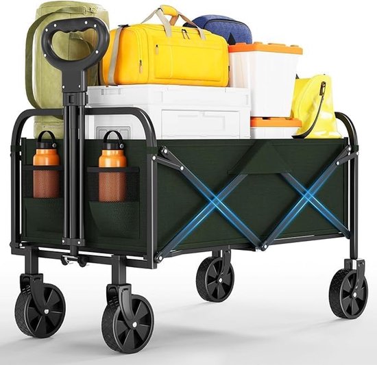 Opvouwbare Bolderkar - Tot 172 kg Draagkracht - Strandkar met 360° Draaibare Brede Wielen - Voor Camping, Tuin, Festival & Strand - Groen van Merkloos