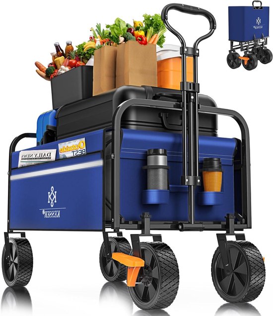 Opvouwbare Bolderkar - Transportkar Tuinwagen - Outdoor Uitstapjes - 360 graden wielen - 80 kg draagkracht - Blauw