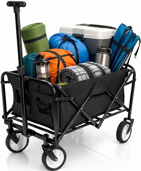 Opvouwbare Bolderkar - Transportwagen Handkar - Vervoer Boodschappen Tuin - Belastbaar tot 80kg - Compact Opvouwbaar - Zwart