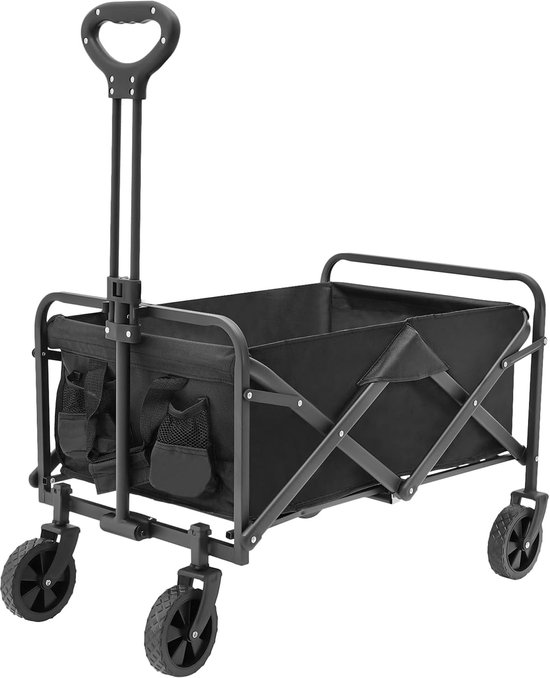 Opvouwbare bolderkar - Transportwagen offroad - Zware spullen vervoeren - 360 graden wielen - Tot 80 kg - Zwart