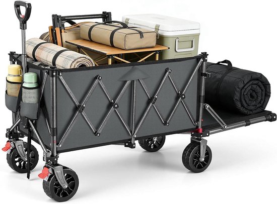 Opvouwbare bolderkar - Transportwagen opvouwbaar - Tuin en camping - 4-weg vouwtechniek - 180 liter inhoud - Olijfgroen