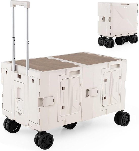 Opvouwbare Bolderkar - Tuinwagen Campingwagen - Spullen Vervoeren - Verstelbaar Handvat - 150 Liter Volume - Wit