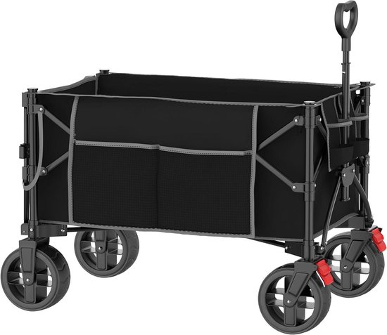 Opvouwbare bolderkar - Tuinwagen strandkar - Spullen vervoeren - Met rem achterklep - 130 liter volume - Zwart