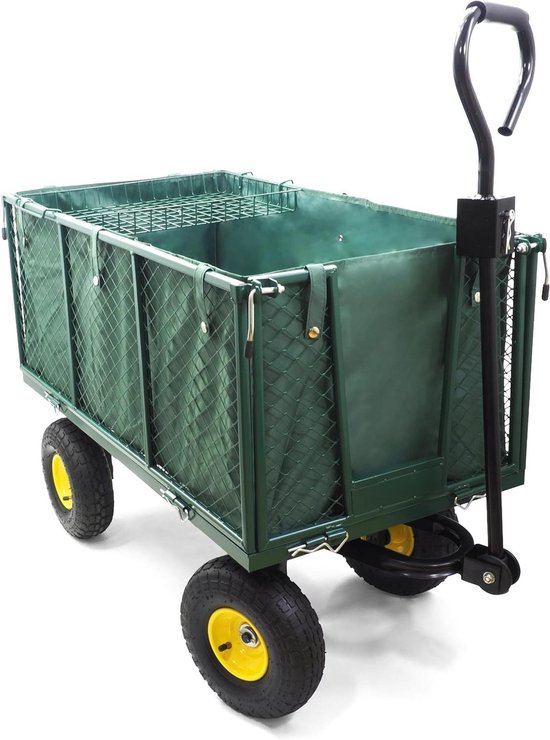 Opvouwbare bolderkar - Tuinwagen transportwagen - Zwaar transport - 500 kg draagkracht - 175 liter - Groen