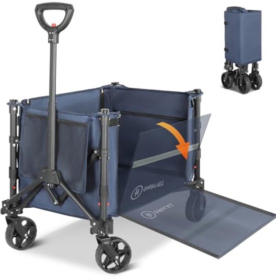 Opvouwbare Bolderkar voor 100 kg - Handwagen met Verstelbare Handgreep en Reflecterende Strepen voor Strand en Tuin