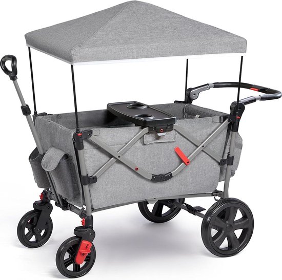 Opvouwbare bolderkar voor 2 kinderen met dak - 5-punts veiligheidsgordel - luierrugzak - zitting - handwagen - transportwagen met voetrem Bolderkar van Childhome