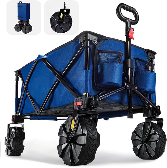 Opvouwbare bolderkar voor camping en strand - 128 l - met bekerhouder