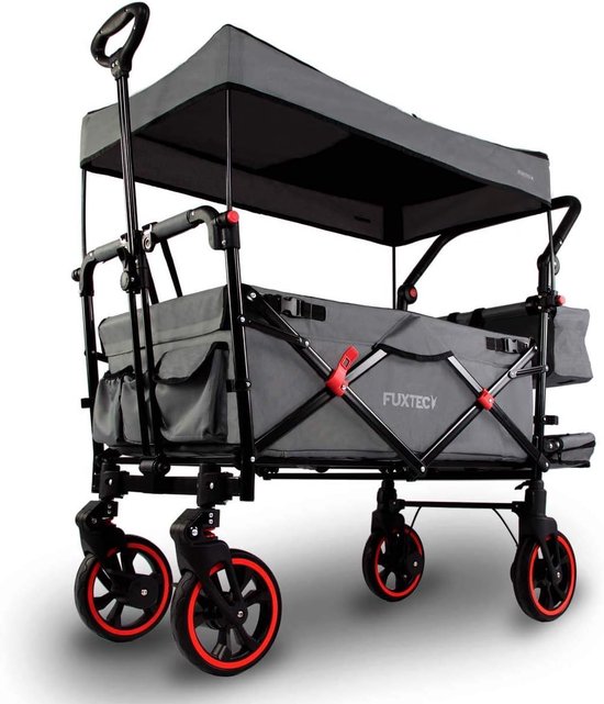Opvouwbare Bolderkar voor Kinderen - Handkar en Tuintrolley met Afneembare Kap en Achtertas - Perfect voor Outdoor Transport van ByeBra