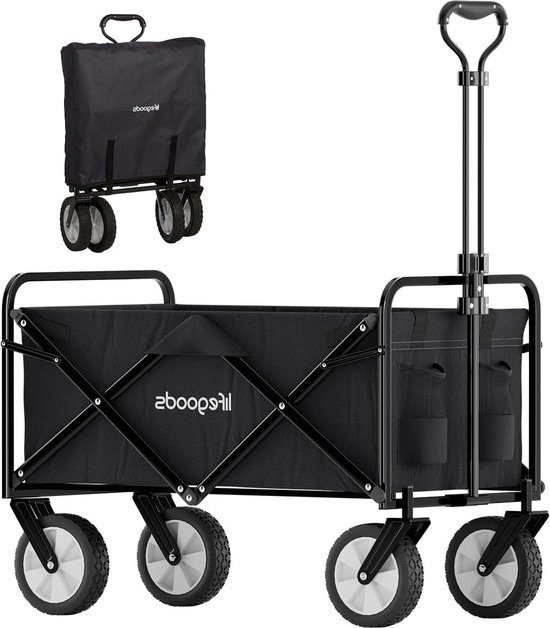 Opvouwbare bolderkar voor kinderen - tuinwagen met 80 kg draagvermogen - inklapbare transportwagen - strandwagen van 94 liter - 98 x 45 cm - zwart van Opvouwbare Bolderkar