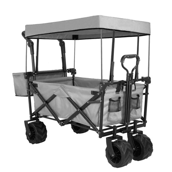 Opvouwbare Bolderkar – Vouwkar – Transportkar – Tuinkar – Bolderwagen – Afneembaar Dak – Draagkracht 115 kg – Stevig Stalen Frame - Grijs van Merkloos