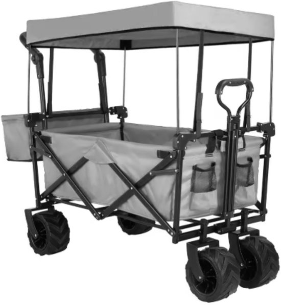 Opvouwbare bolderkar XL - 262L - Opvouwbaar tuinwagen - Met duwstang - Voor buitengebruik - Met verwijderbare luifel en 115 kg capaciteit - All terrain - Grijs van Merkloos