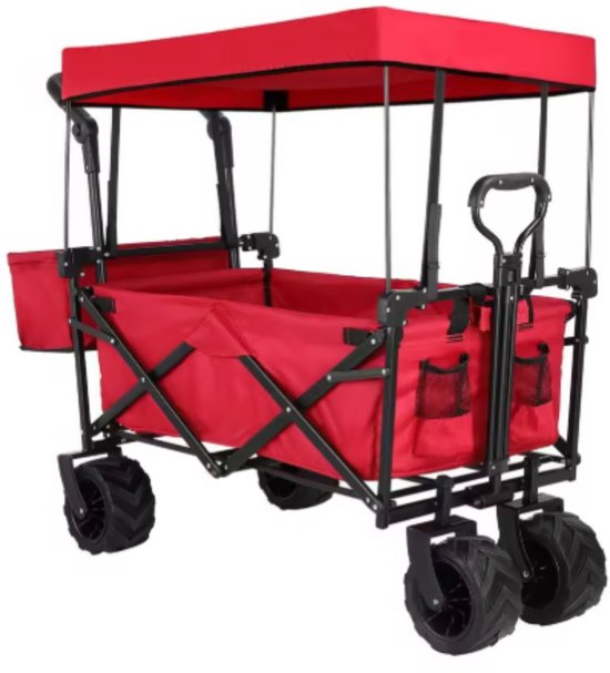 Opvouwbare bolderkar XL - 262L - Opvouwbaar tuinwagen - Met duwstang - Voor buitengebruik - Met verwijderbare luifel en 115 kg capaciteit - All terrain - Rood van Merkloos