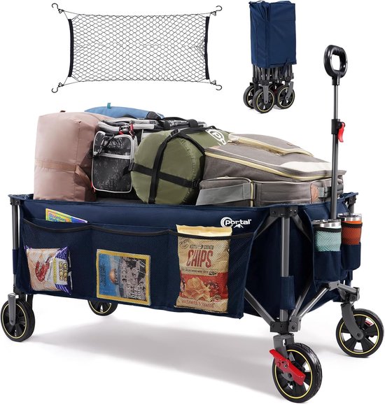 Opvouwbare Bolderkar XXL 250L – Heavy Duty Transportkar 160kg – Inklapbare Strand- en Tuinwagen – Met Bekerhouder & Zijvak – Handige Trolley voor Camping, Festival & Boodschappen van Merkloos