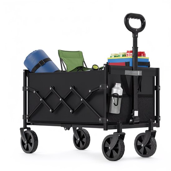 Opvouwbare Bolderkar Zwart 4 Wielen Handgreep Transportkar Camping Strand Tuin Outdoor Gebruik van Merkloos