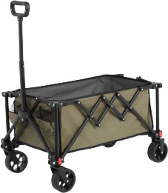 Opvouwbare bolderkarren, opvouwbare bolderkar met terreinwielen, zware tuinkarren met verstelbaar handvat, multifunctionele bolderkar voor kamperen winkelen sportvissen, legergroen van Sekey