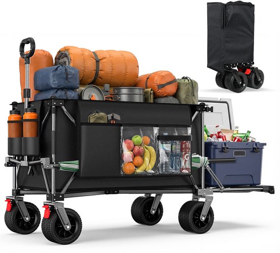Opvouwbare Bolderwagen -200L+100L - Ideaal voor Tuin - 140cm - Extra Breedte - Zwart