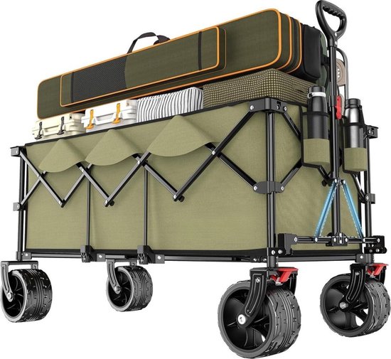 Opvouwbare Bolderwagen 300L 150KG Draagvermogen - 17x10 cm - Extra Brede Banden - Alle Terreinen - Gepatenteerd Uit Richtingen - XXXL-Super 4013 Zwart Bolderkar van XXXL-Super
