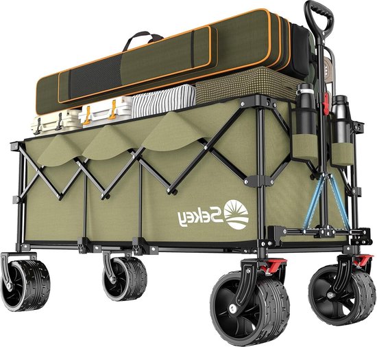 Opvouwbare Bolderwagen 300L 150KG Draagvermogen - 17x10 cm - Extra Brede Banden - Alle Terreinen - Gepatenteerd Uit VIER Richtingen - XXXL-Super 4013 Zwart Bolderkar van LifeGoods